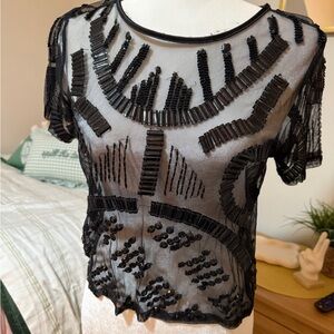 Bar III Black Beaded Sheer Blouse